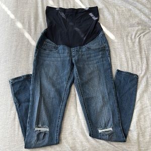 Indigo Blue over the belly distressed skinny jeans